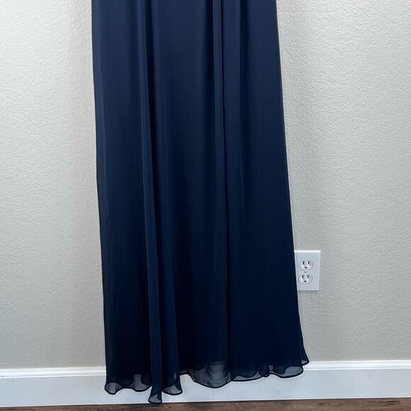 After Six Midnight Navy One-Shoulder Luxe Chiffon Slit Maxi Gown Dress 8 NWT - Picture 9 of 15